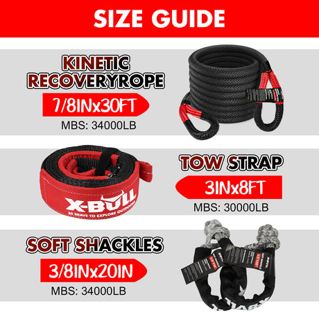 X-BULL 4WD Recovery Kit Kinetic Recovery Rope With 4WD Winch 12000LBS Electric Winch 12V 4X4 Offroad