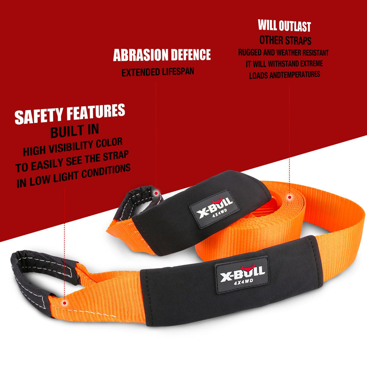 X-BULL Winch Recovery Kit with Recovery Tracks Boards Gen 3.0 Snatch Strap Off Road 4WD Red