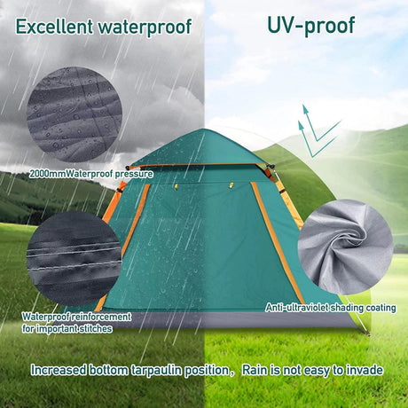 Instant Pop Up Tent For Hiking 2/3/4 Person Camping Tents, Waterproof Windproof Family Tent With Top Rainfly, Easy Set Up, Portable With Carry Bag, With UV Protection  / GREEN-ORANGE