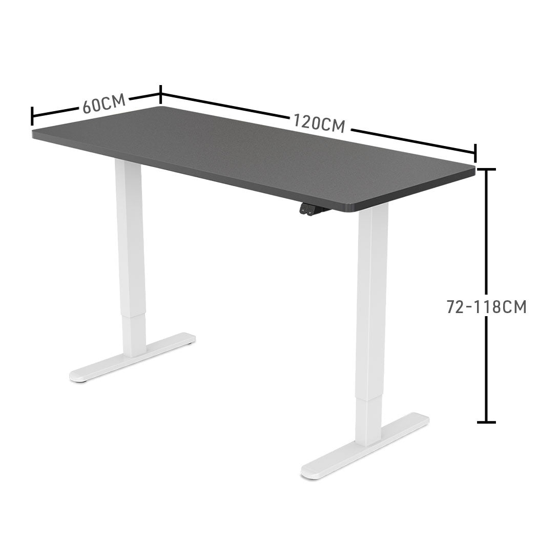 FORTIA Sit Stand Standing Desk, 120x60cm, 72-118cm Height Adjustable, 70kg Load, Black style/White Frame