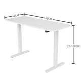 Fortia Sit To Stand Up Standing Desk, 140x60cm, 72-118cm Electric Height Adjustable, 70kg Load, White/White Frame