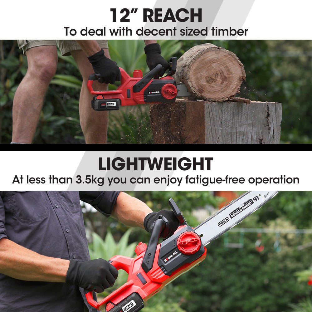 Baumr-AG 20V 12 Inch Electric Cordless Chainsaw 4Ah Lithium Battery Lightweight Wood Garden Cutter