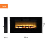 Ember 100cm Electric Fireplace Heater Wall Mounted 1800W Stove with Log Flame Effect