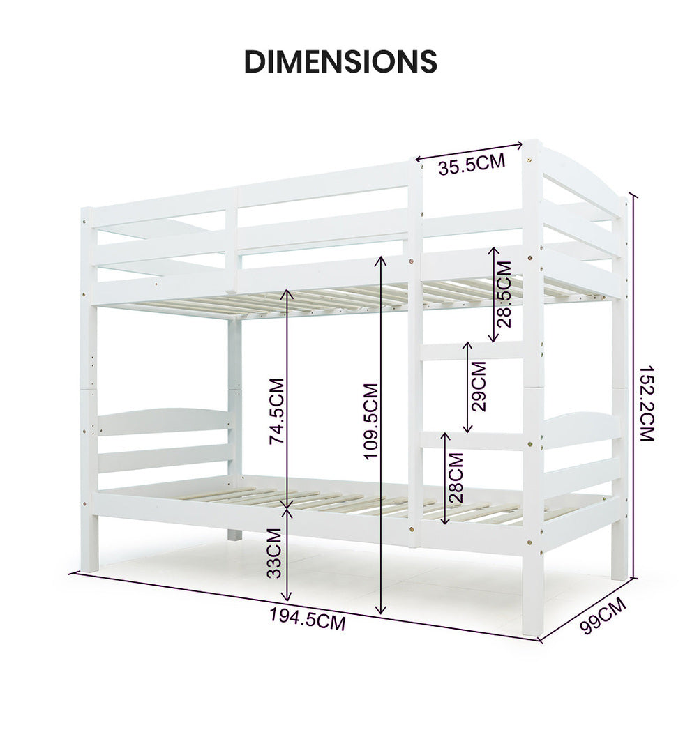 Kingston Slumber Bunk Bed Frame Single Wooden Kids Timber PIne Wood Loft Children Bedroom Furniture