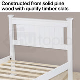 Kingston Slumber Single Wooden Bed Frame Base White Pine Adult Bedroom Furniture Timber Slat