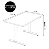 Fortia Sit To Stand Up Standing Desk, 150x70cm, 62-128cm Electric Height Adjustable, Dual Motor, 120kg Load, Black/White Frame