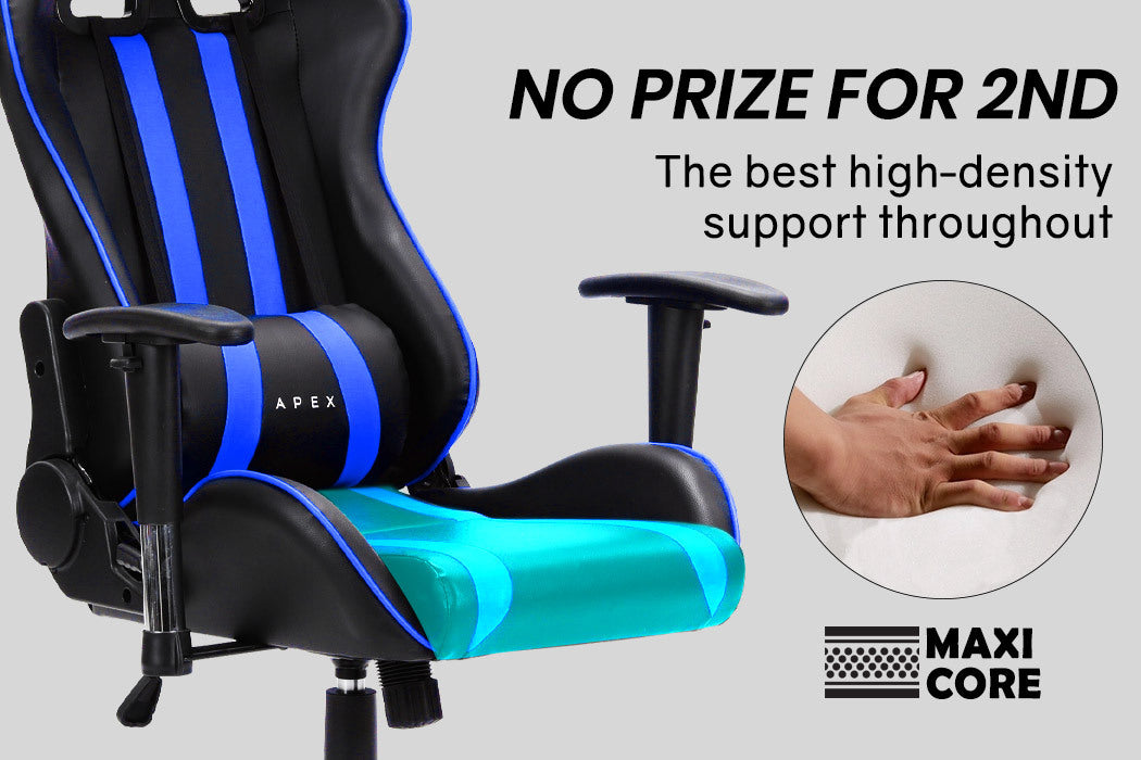 OVERDRIVE Diablo Reclining Gaming Chair Black & Blue Computer Lumbar Office Horns