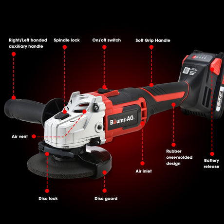 Baumr-AG 20V Cordless Angle Grinder 125mm 2Ah Lithium Battery Power Charger