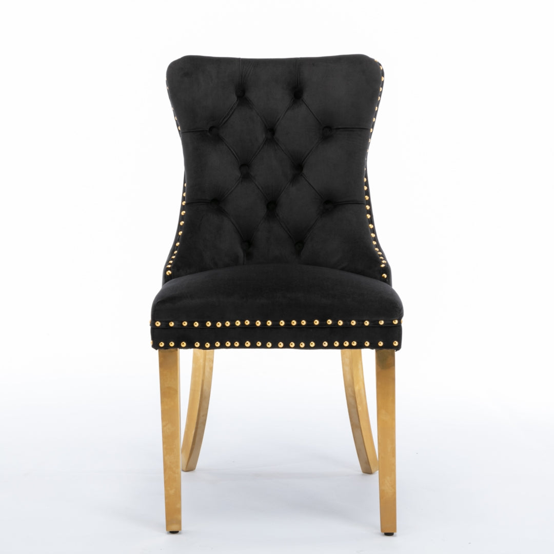 4x Velvet Dining Chairs with Golden Metal Legs-Black