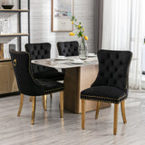 6x Velvet Dining Chairs with Golden Metal Legs-Black