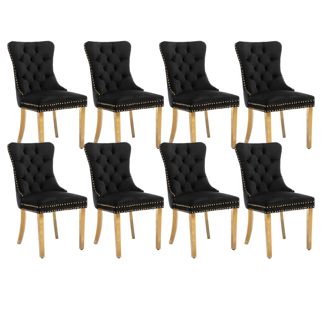 8x Velvet Dining Chairs with Golden Metal Legs-Black