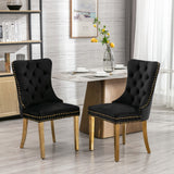 8x Velvet Dining Chairs with Golden Metal Legs-Black