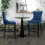 6X Velvet Bar Stools with Studs Trim Wooden Legs Tufted Dining Chairs Kitchen