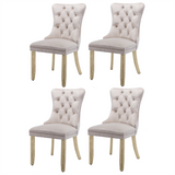 4x Velvet Dining Chairs Upholstered Tufted Kithcen Chair with Solid Wood Legs Stud Trim and Ring-Beige