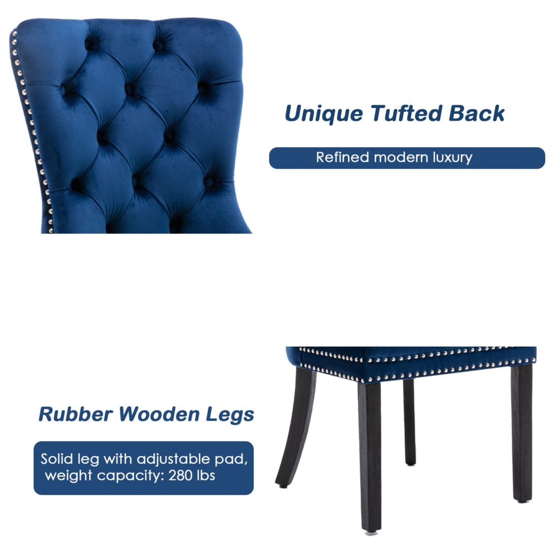 8x Velvet Dining Chairs Upholstered Tufted Kithcen Chair with Solid Wood Legs Stud Trim and Ring-Blue