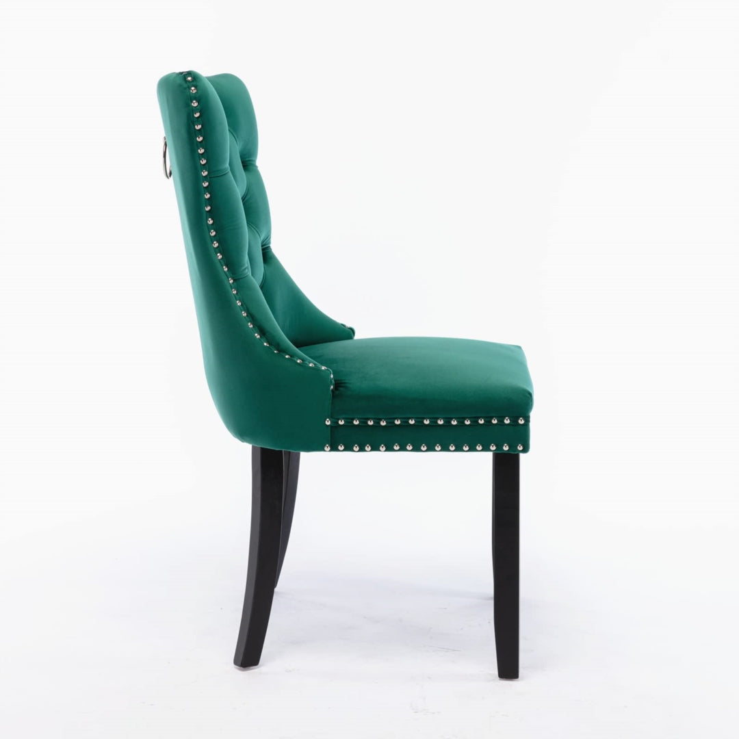 2x Velvet Ember Dining Chairs- Green