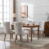 6x AADEN Modern Elegant Button-Tufted Upholstered Fabric with Studs Trim and Wooden legs Dining Side Chair-Beige