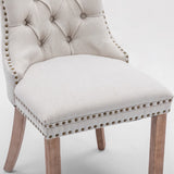 6x AADEN Modern Elegant Button-Tufted Upholstered Fabric with Studs Trim and Wooden legs Dining Side Chair-Beige