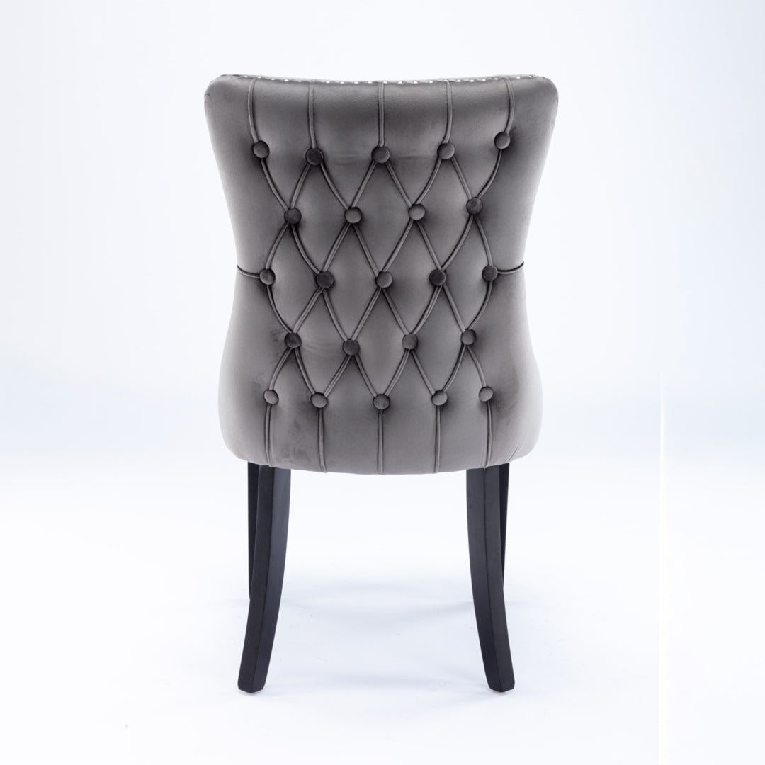 4x Velvet Upholstered Dining Chairs Tufted Wingback Side Chair with Studs Trim Solid Wood Legs for Kitchen