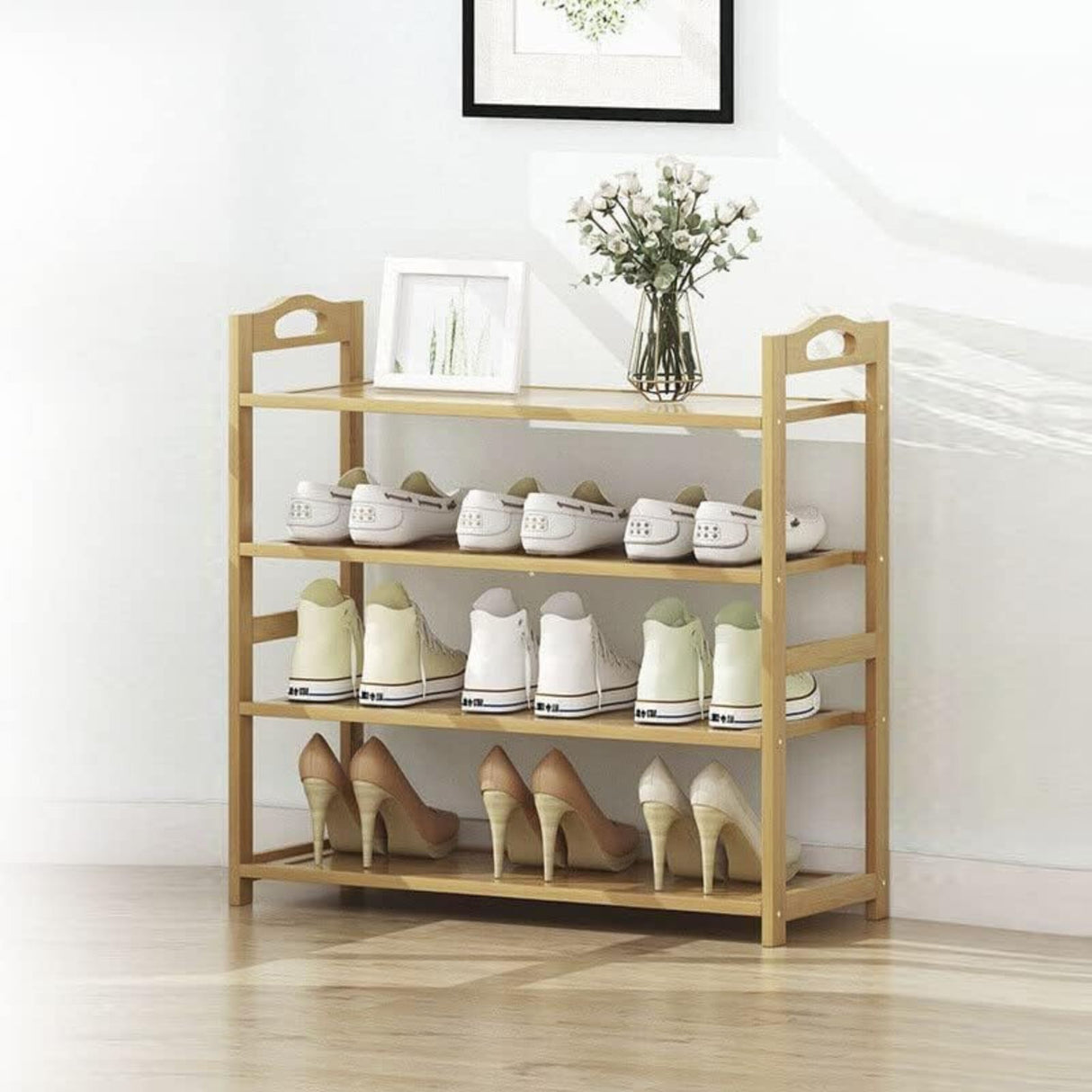 EKKIO 4 Tier Bamboo Shoe Rack Storage Organizer Stand Shelves EK-BSR-102-JS