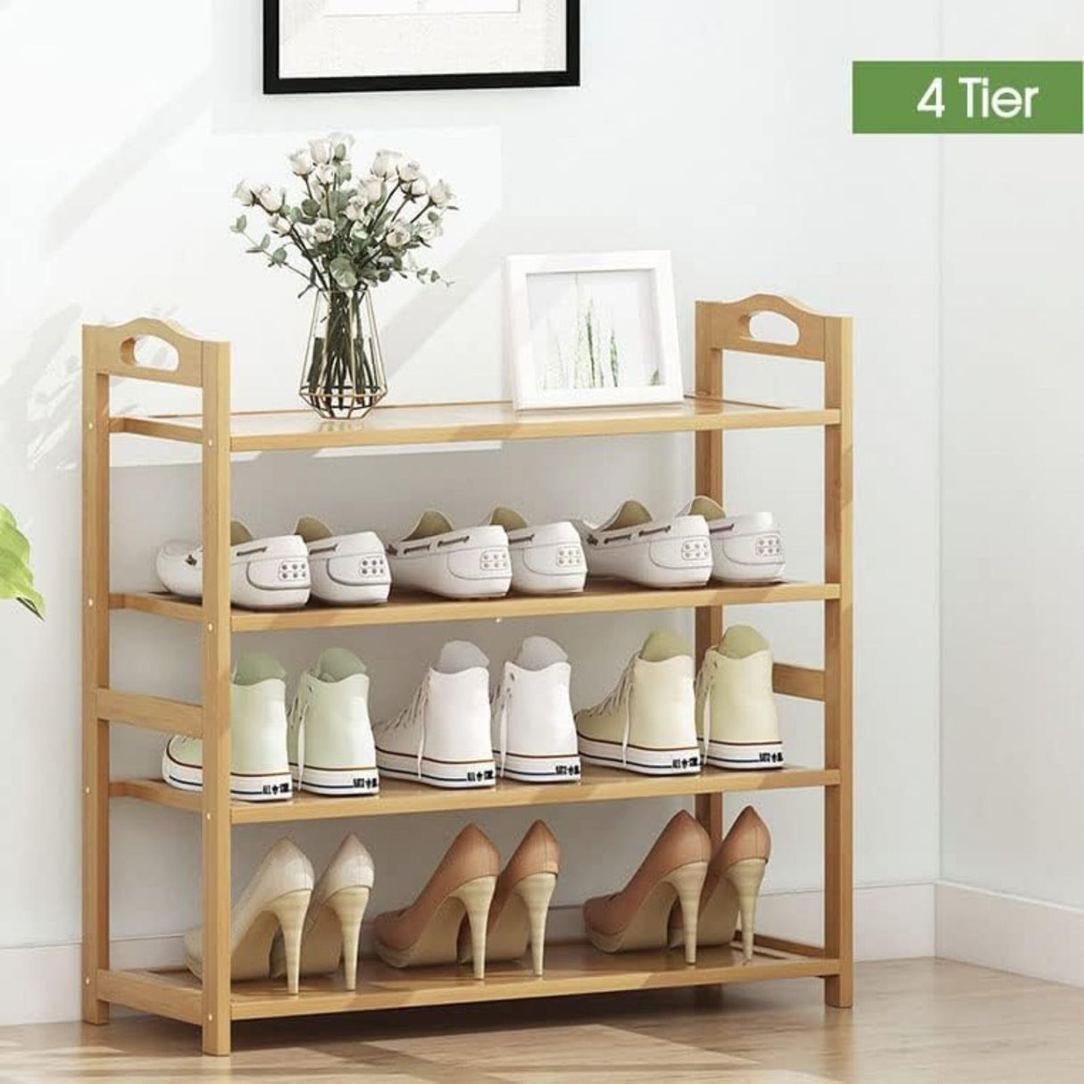 EKKIO 4 Tier Bamboo Shoe Rack Storage Organizer Stand Shelves EK-BSR-102-JS