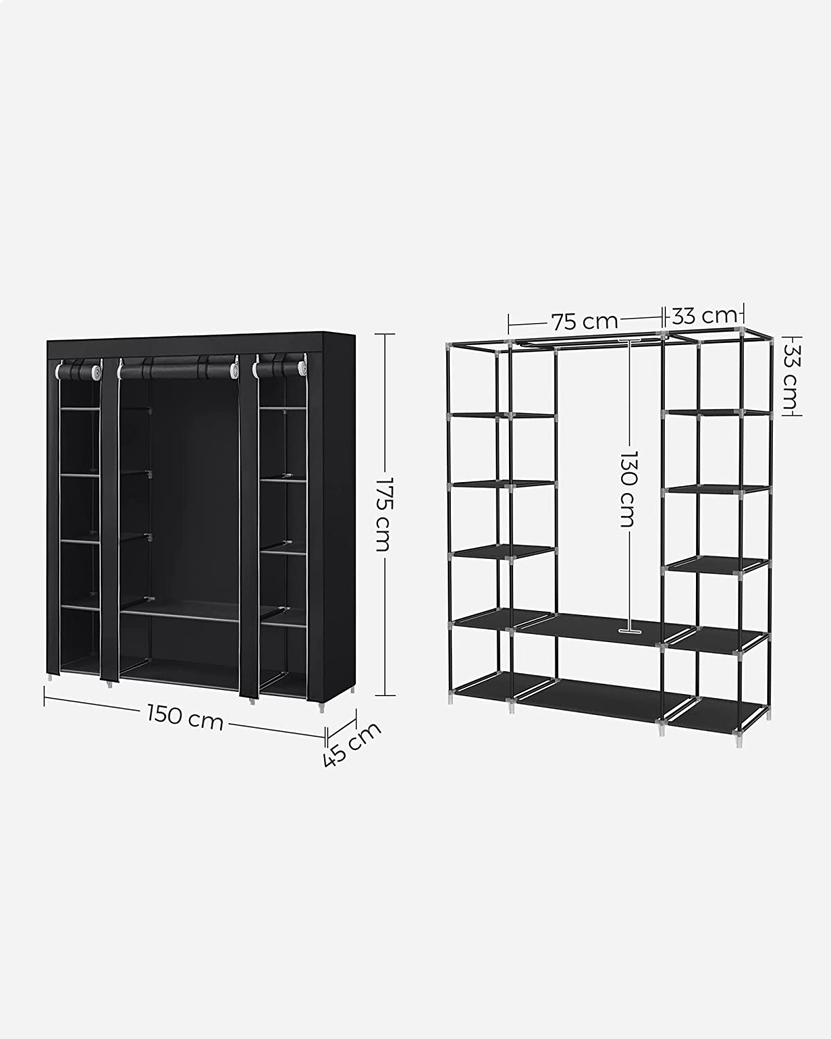 SONGMICS Non-Woven Fabric Wardrobe Bedroom Furniture Storage Black LSF03H