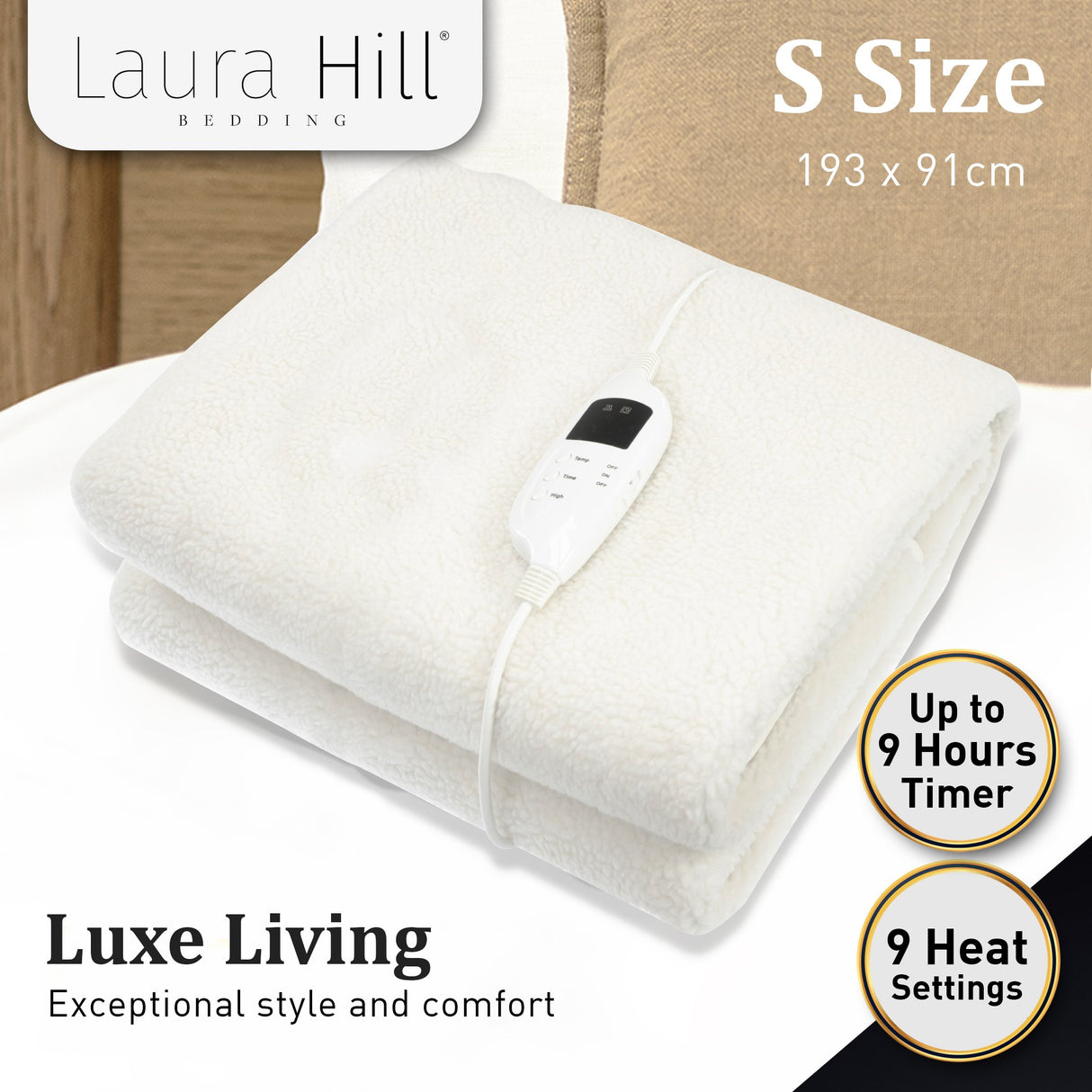 Laura Hill Heated Electric Blanket Fitted Fleece Underlay Throw Single