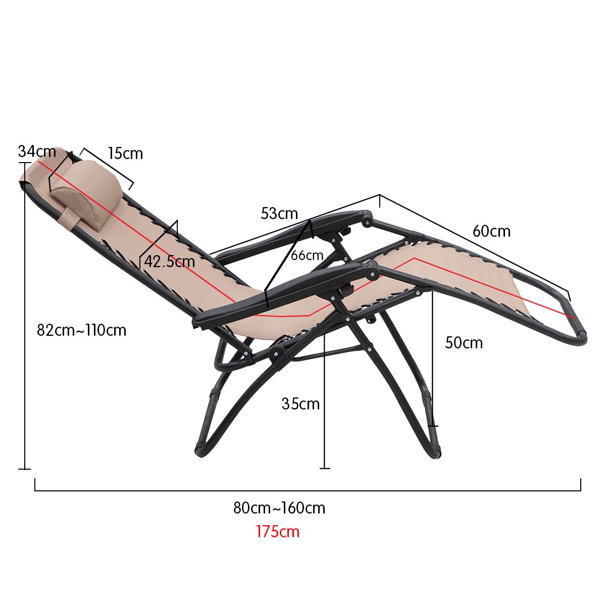 Wallaroo Zero Gravity Reclining Deck Lounge Sun Beach Chair Outdoor Folding Camping - Beige