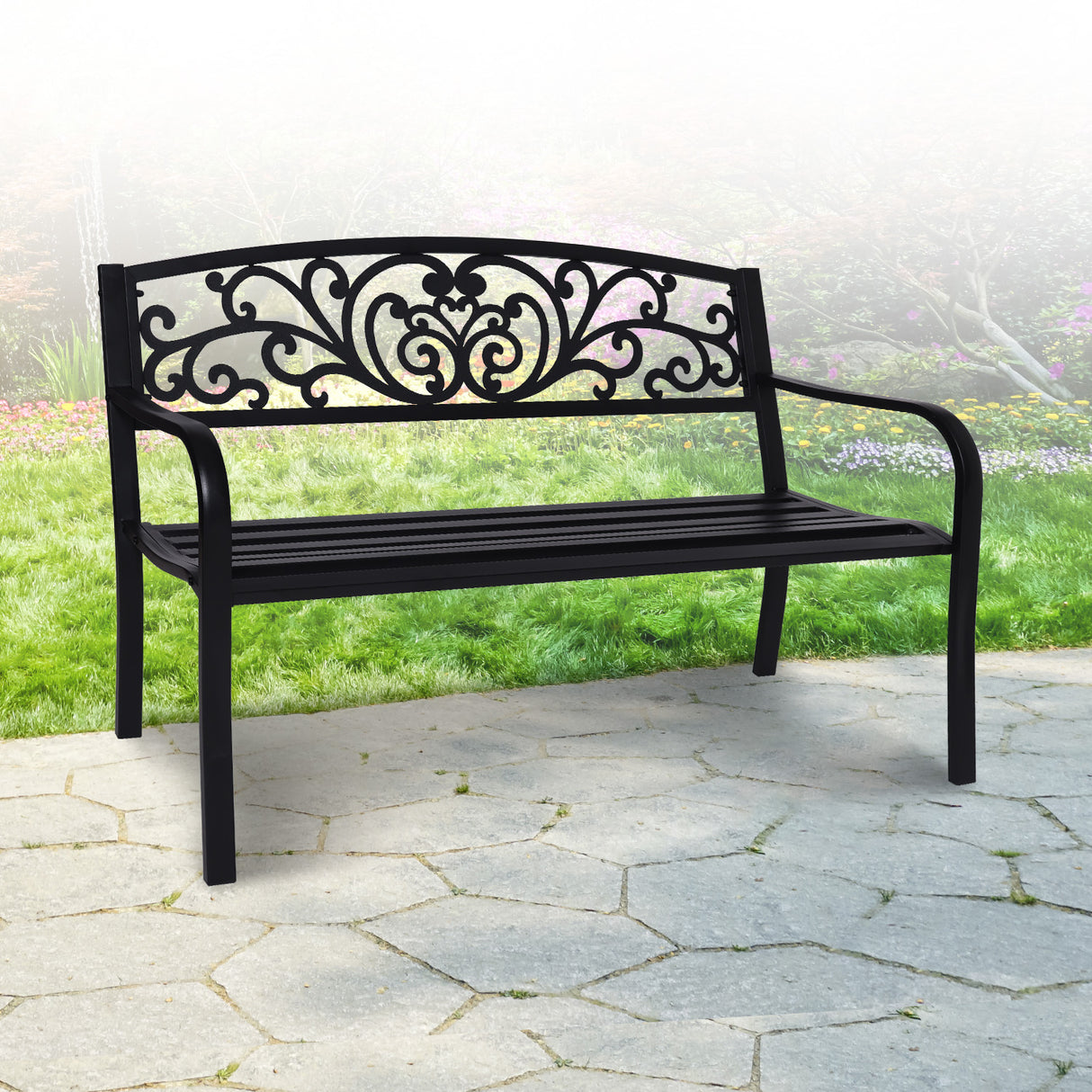 Wallaroo Steel Outdoor Garden Bench - Floral