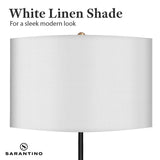 Sarantino Metal Floor Lamp Brushed Brass Finish with White Shade