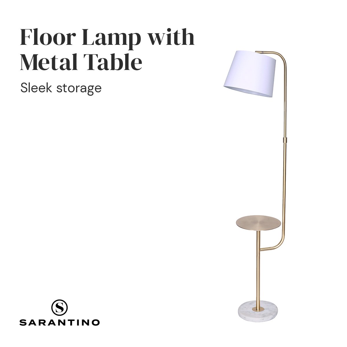 Sarantino Marble & Metal End Table Top Floor Lamp