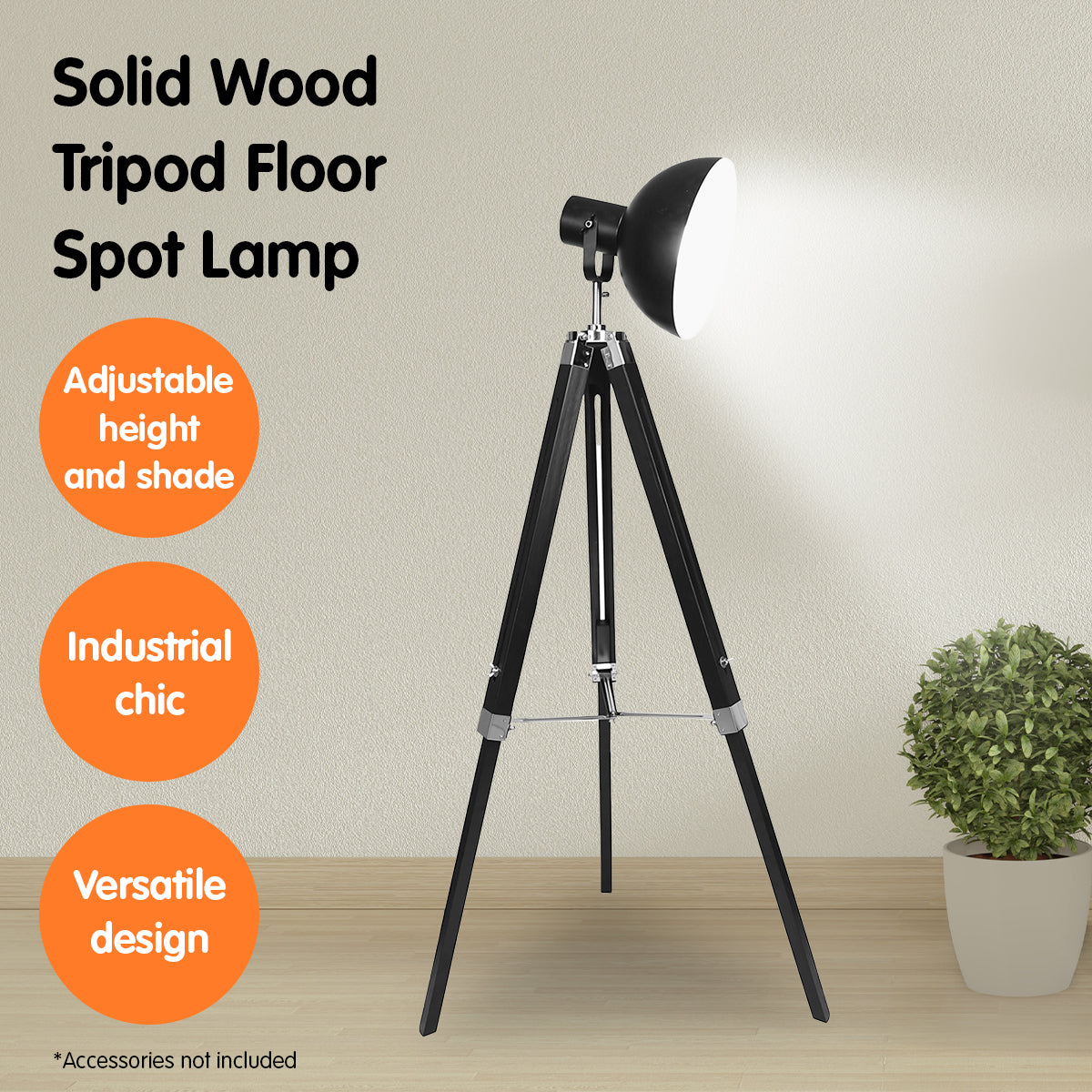 Sarantino Tripod Floor Spot Lamp Reading Adjustable Height Metal Black