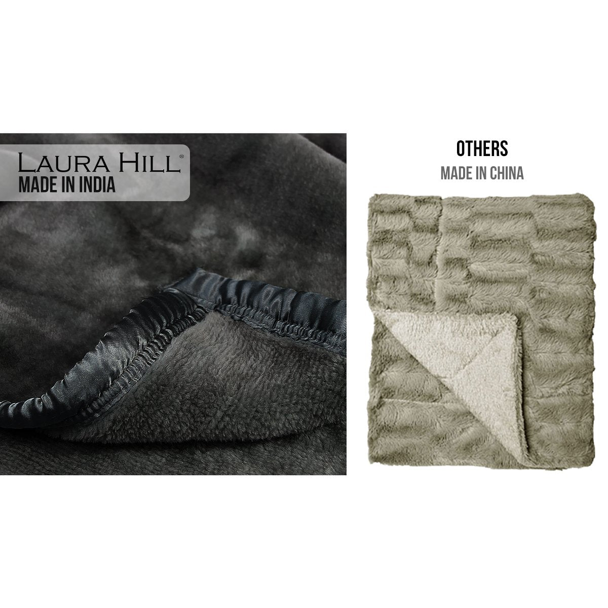 Laura Hill 600GSM Faux Mink Blanket Double-Sided Queen Size - Black