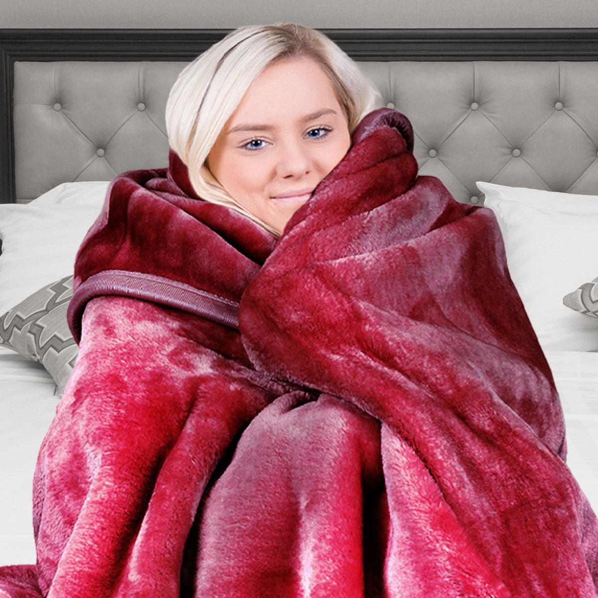 Laura Hill Double-sided Large 220 X 240cm Faux Mink Throw Blanket 800-gsm Heavy - Red