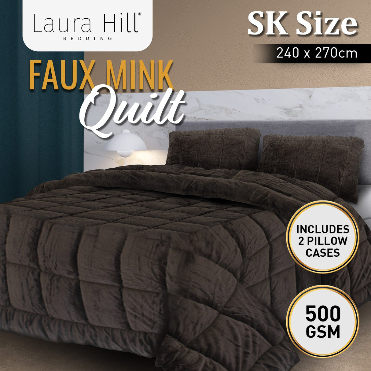 Laura Hill 500GSM Faux Mink Quilt Comforter - Super King