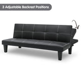 Sarantino 2 Seater Modular Faux Leather Fabric Sofa Bed Couch - Black