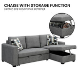 Sarantino Fontana Pullout Sofa Bed with Storage Chaise Lounge - Grey