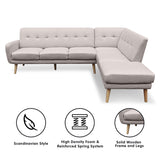 Ember Faux Linen Corner Sofa Lounge L-shaped Chaise Light Grey