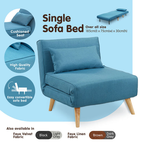 Sarantino Adjustable Futon Linen Bed Seat - Blue