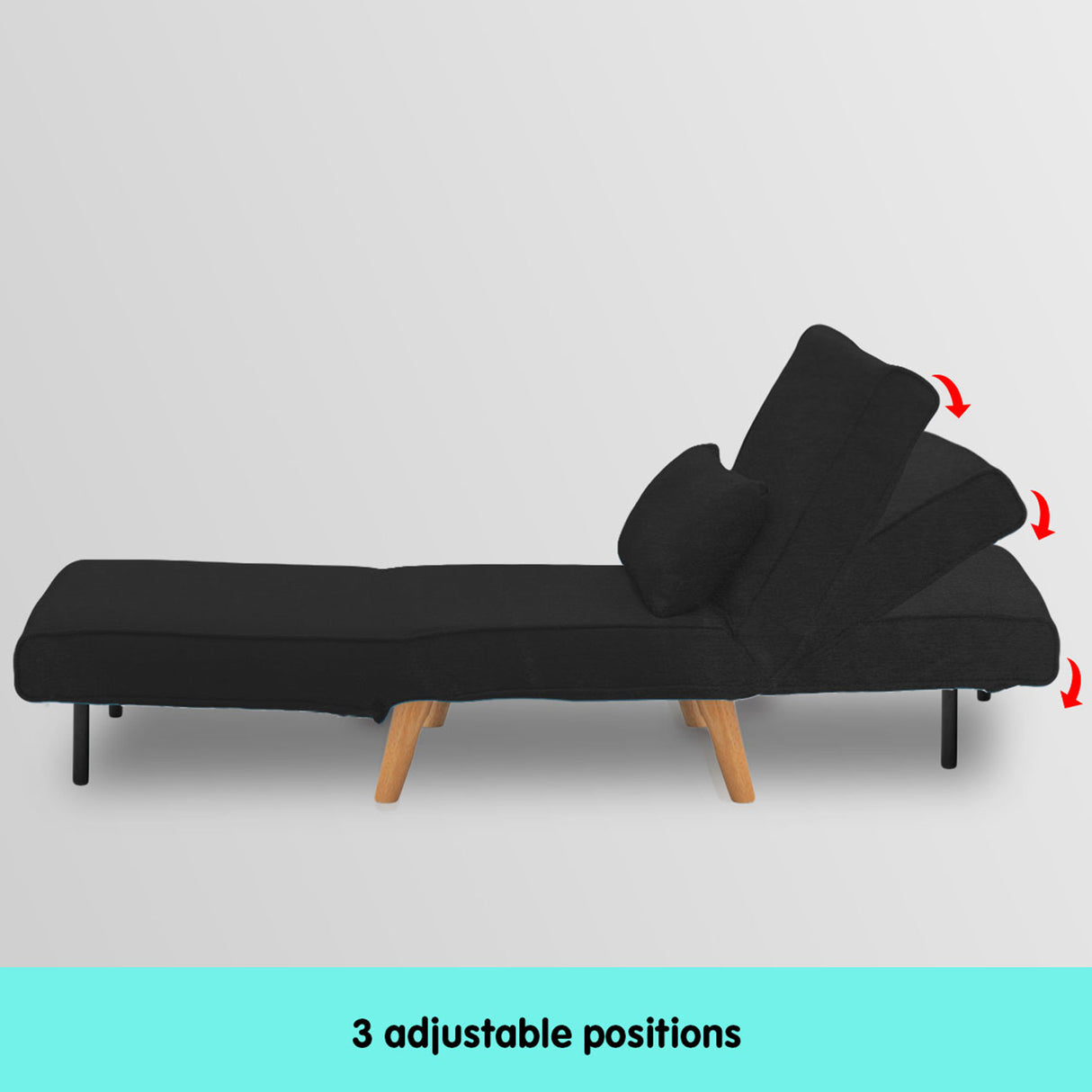 Sarantino Adjustable Futon Velvet - Black