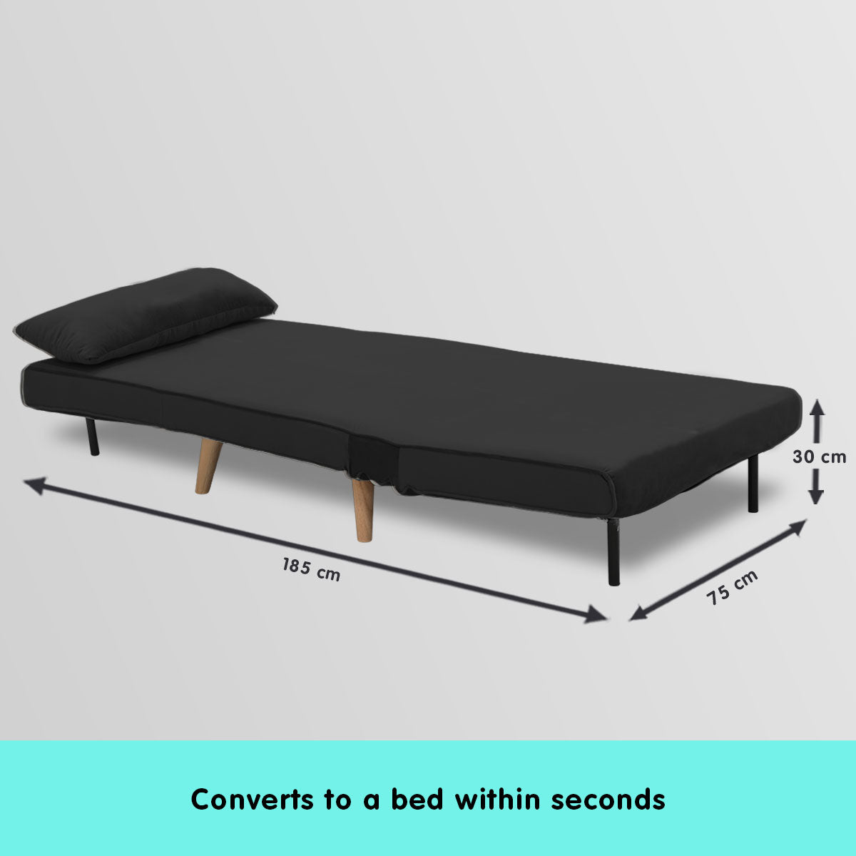 Sarantino Adjustable Futon Velvet - Black