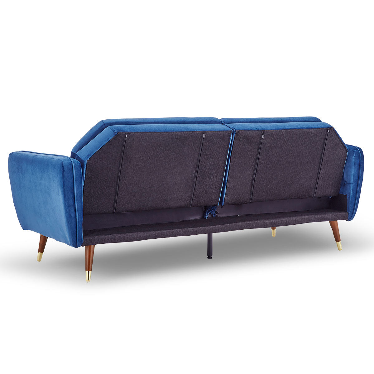 Sarantino Faux Velvet Sofa Bed Couch Furniture Lounge Suite Futon Blue