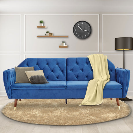 Sarantino Faux Velvet Sofa Bed Couch Furniture Lounge Suite Futon Blue