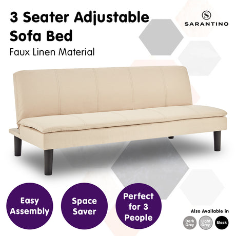 Sarantino 3 Seater Modular Faux Linen Fabric Futon - Beige