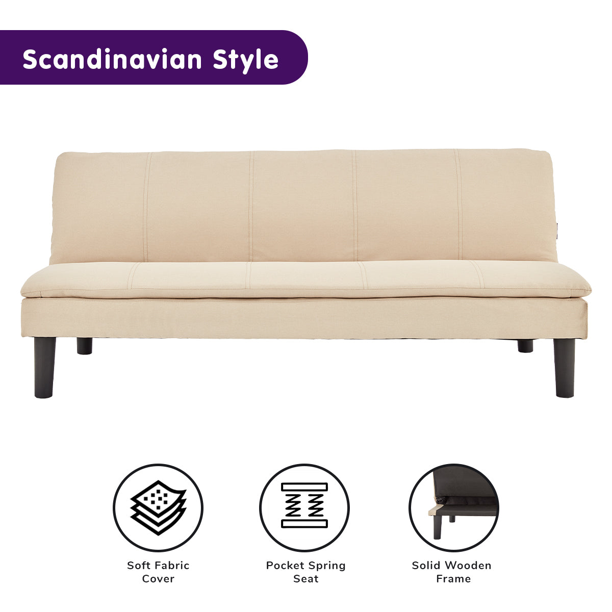 Sarantino 3 Seater Modular Faux Linen Fabric Futon - Beige