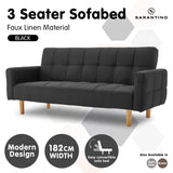 Sarantino 3-Seater Fabric Sofa Bed Futon - Black