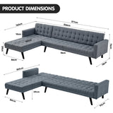 Sarantino 3-Seater Corner Wooden Sofa Bed Lounge Chaise Sofa  Grey