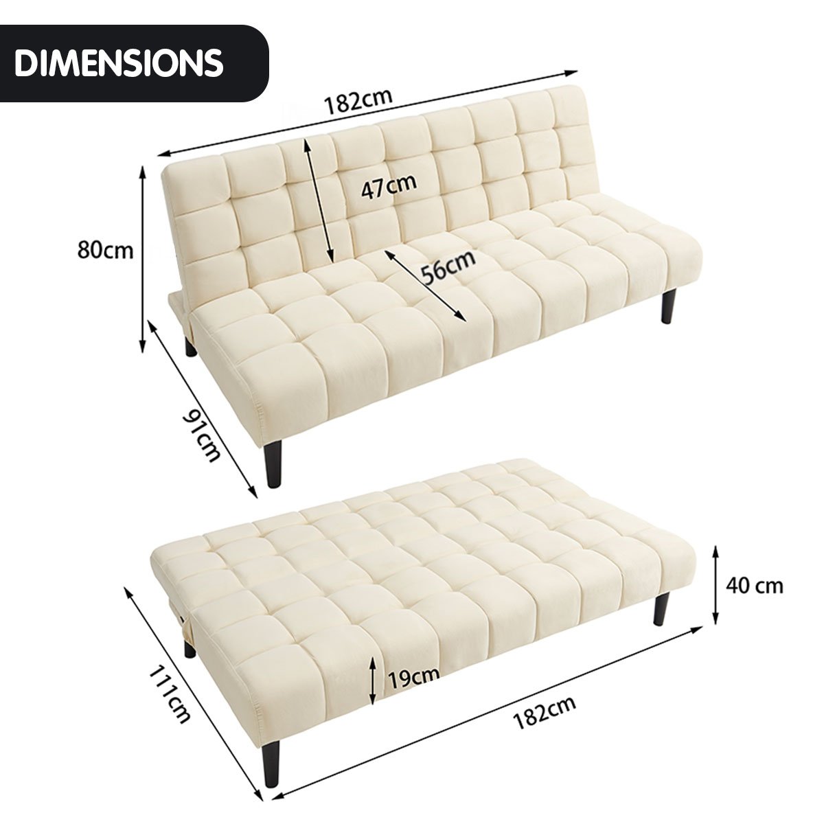 Sarantino Faux Suede Fabric Futon Furniture - Beige