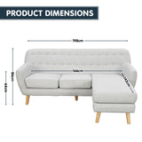 Ember Linen Corner Wooden Sofa Lounge L-shaped with Left Chaise Light Grey