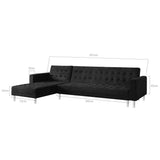 Sarantino Faux Velveteen Corner Wooden Sofa Bed Couch with Chaise Black